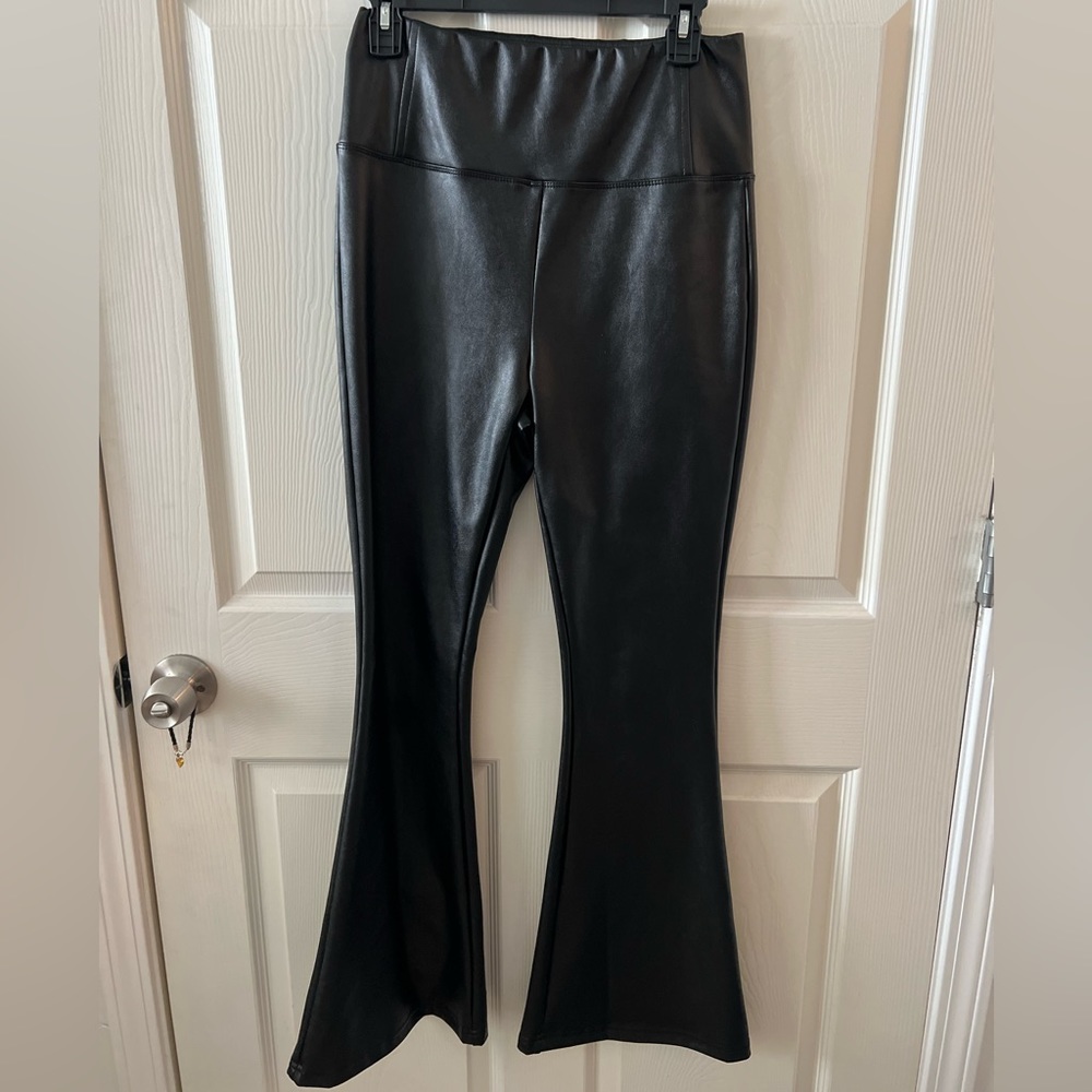 Black Flare Leather Pants
